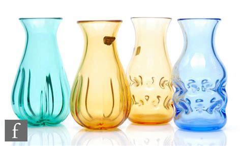 Whitefriars A Collection Of Vases To Include Double Row Dimpled Vase