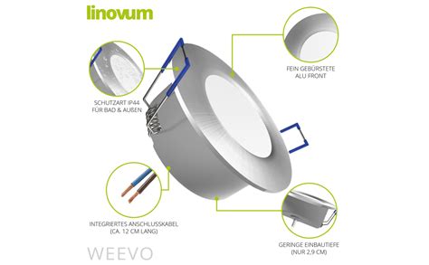 Linovum WEEVO IP44 LED Einbauleuchten 10er Set Extra Flach 5W