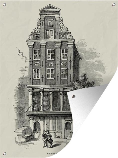 Tuin Decoratie Rembrandt Zijn Huis Op Een Tekening In Zwart Wit X