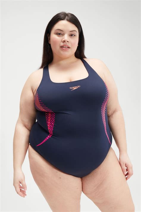 Buy Speedo Womens Plus Size Navy Pink Placement Medalist Swimsuit From