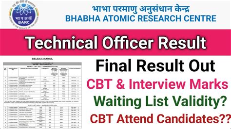 BARC 2024 Result Out BARC Technical Officer Final Result Out BARC