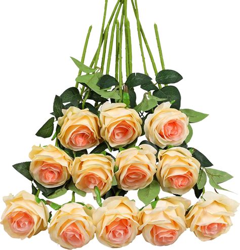 Amazon Tifuly Champagne Roses Artificial Flowers 12 Pcs