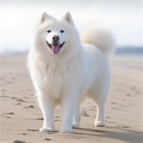 Un Perro Blanco Con Una Lengua Rosa Est En La Playa Foto Premium