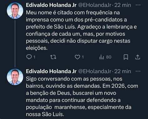 Ex Prefeito Edivaldo Holanda J Nior Anuncia Que Est Fora Da Elei O Em