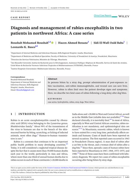 PDF Diagnosis And Management Of Rabies Encephalitis In Two Patients