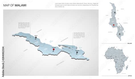 Vector set of Malawi country. Isometric 3d map, Malawi map, Africa map ...