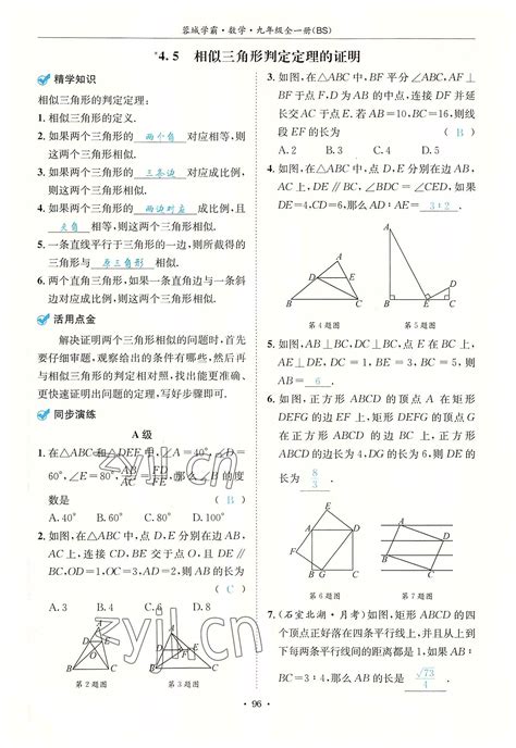 2022年蓉城学霸九年级数学全一册北师大版答案——青夏教育精英家教网——