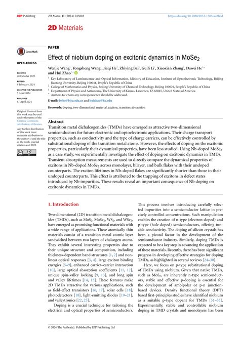 PDF Effect Of Niobium Doping On Excitonic Dynamics In MoSe2