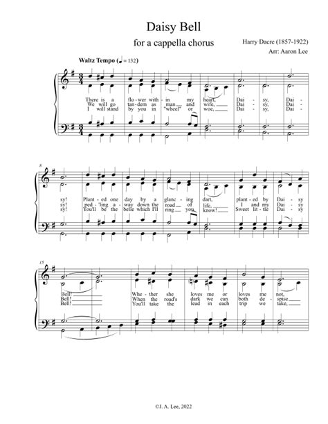 Daisy Bell For Satb Choir A Cappella Arr Aaron Lee Sheet Music