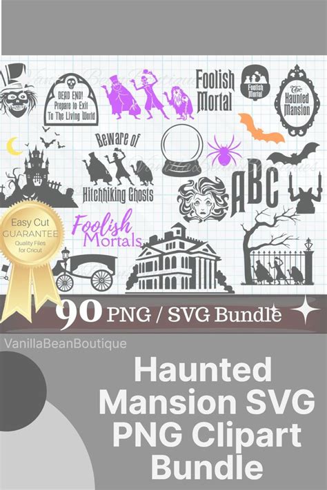 the halloween svg clipart bundle is shown in purple and black, with an orange ribbon