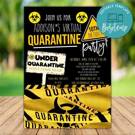 Printable Quarantine Birthday Party Invitation Instant Download Bobotemp