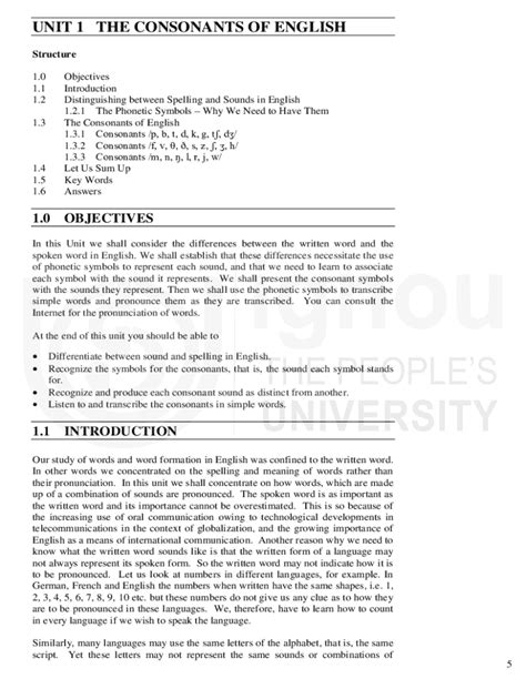 Fillable Online Egyankosh Ac UNIT 1 THE CONSONANTS OF ENGLISH Fax Email