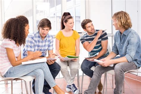 premium photo college students  homework