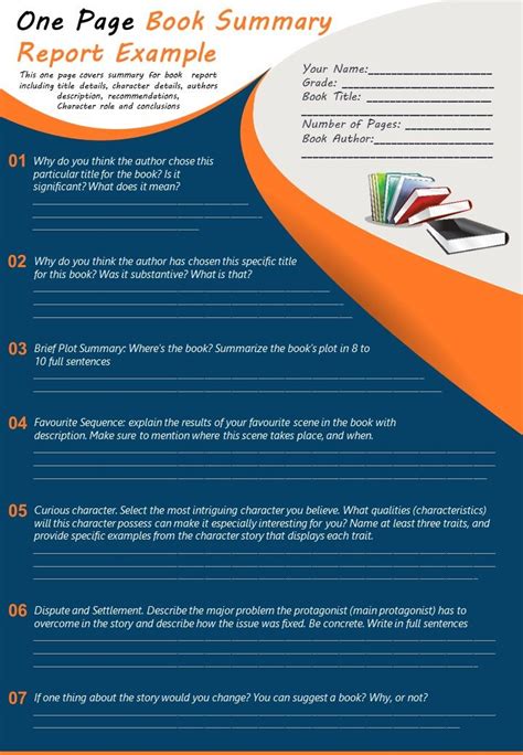 One Page Book Summary Report Example Presentation Report Infographic