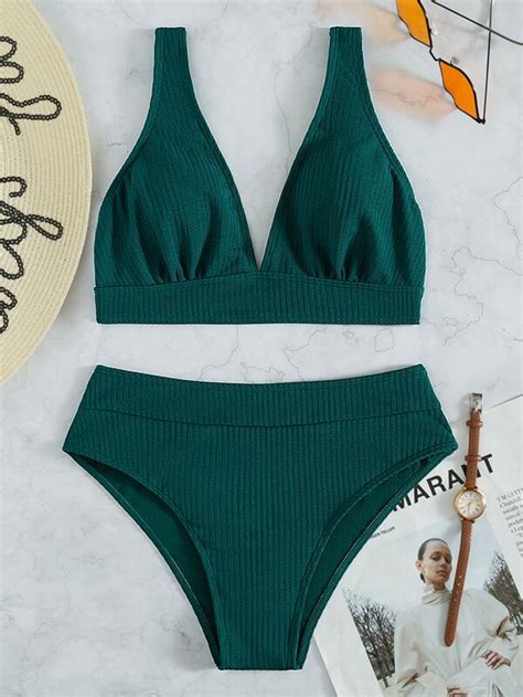 V Neck High Waisted Bikini Swimsuit SHEIN USA