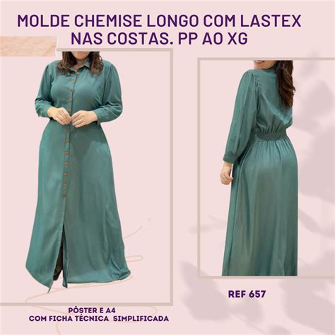 Molde Chemise Longo Lastex Nas Costas Pp Ao Xg Modelitos Moldes