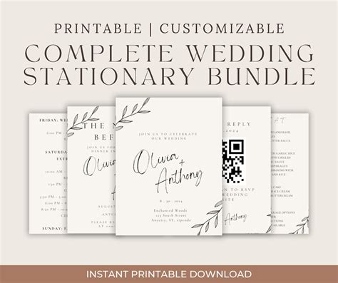 Minimalist Modern Wedding Template Bundle, Instant Download, Neutral ...