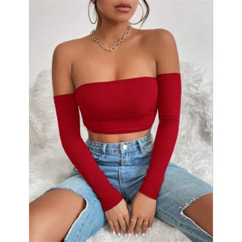 Top Cropped Faixa Gringa Manga Longa LINDO Várias Cores Shopee