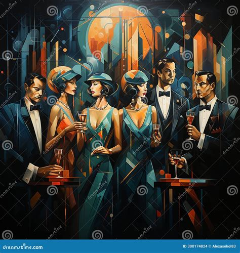 Night Party Geometric Art Deco Style Modern Art Stock Illustration