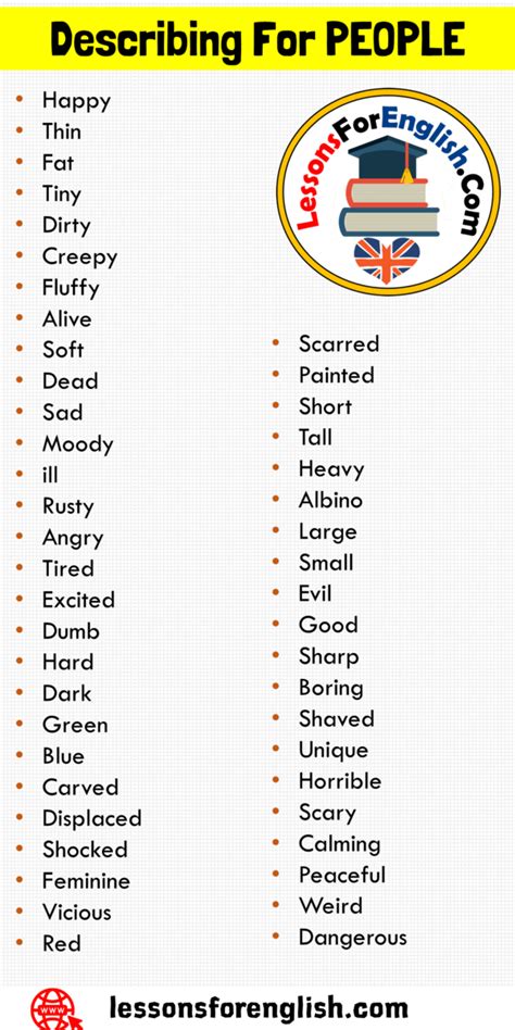 40 Describing Words Vocabulary For PEOPLE Lessons For English