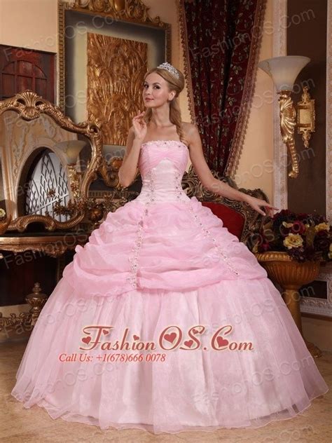 Gorgeous Baby Pink Quinceanera Dress Strapless Organza Appliques Ball