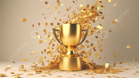 Gold Finish S Trophy Floating In Confetti Background 3d Rendering