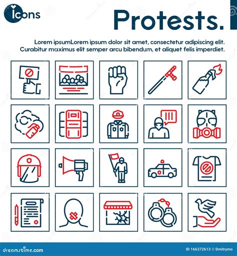 Protests Items Color Linear Icons Set Stock Vector Illustration Of Background Cartoon 166372613