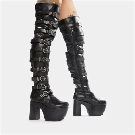 Lamoda Hardcore Goth Emo Strappy Thigh High Boots Size 7 Ebay