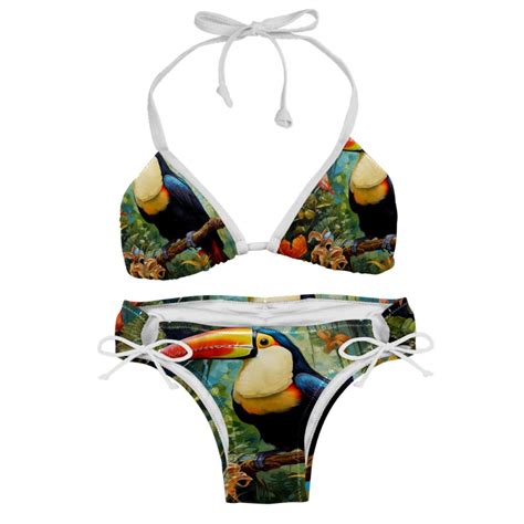 Toucan Detachable Sponge Adjustable Strap Bikini Set Two Pack