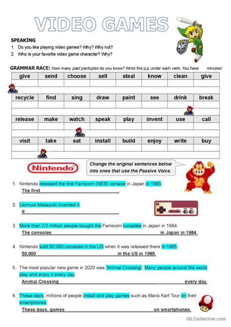 Video Games The Passive Voice Deutsch Daf Arbeitsbl Tter Pdf Doc