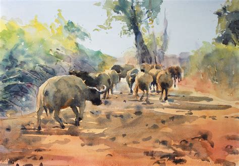 Buffalo Herd Painting at PaintingValley.com | Explore collection of ...