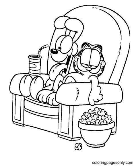 Garfield And Oddie Are Watching Tv Coloring Page Free Printable