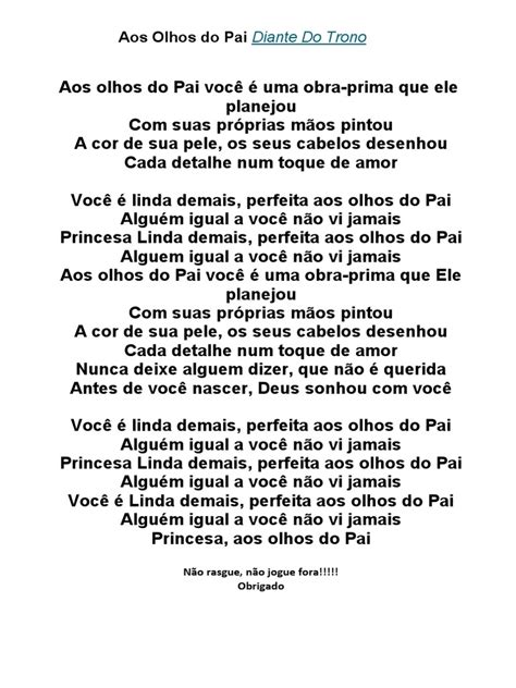 Você É Linda Demais Perfeita Aos Olhos Do Pai Letra - Você é Linda aos Olhos do Pai | PDF | Arte | Poesia