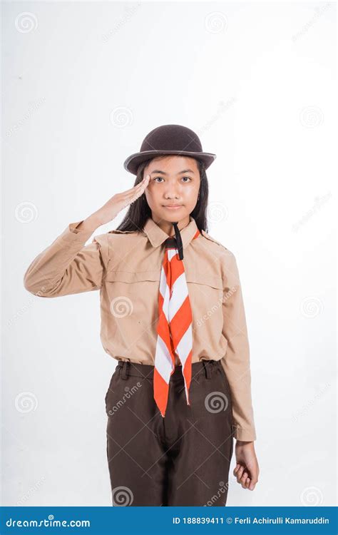 Girl Scout Giving Salute Gesture Stock Image - Image of pramuka, respect: 188839411