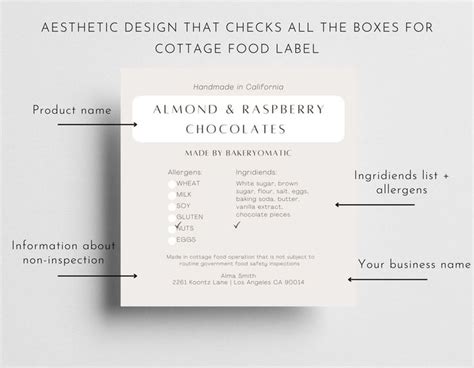 Editable Food Label Template With Cottage Law Elegant Home Bakery