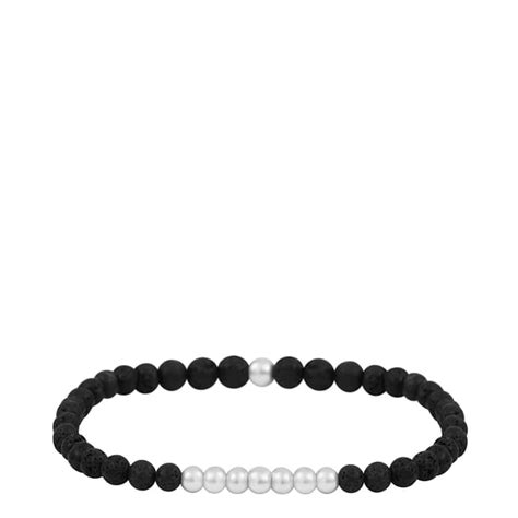 Mens Steel And Black Lava Stone Beaded Bracelet Brandalley