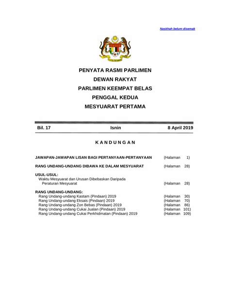 Pdf Penyata Rasmi Parlimen Dewan Rakyat Parlimen Mempunyai Surat