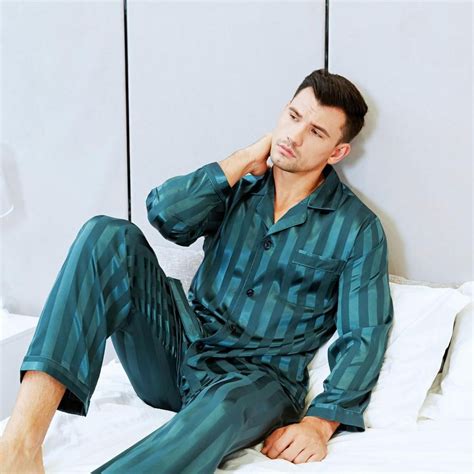 Lonxu Mens Pajamas Long Sleeve Silk Satin Luxury Drawstring Nightwear Sets S Xxxxl