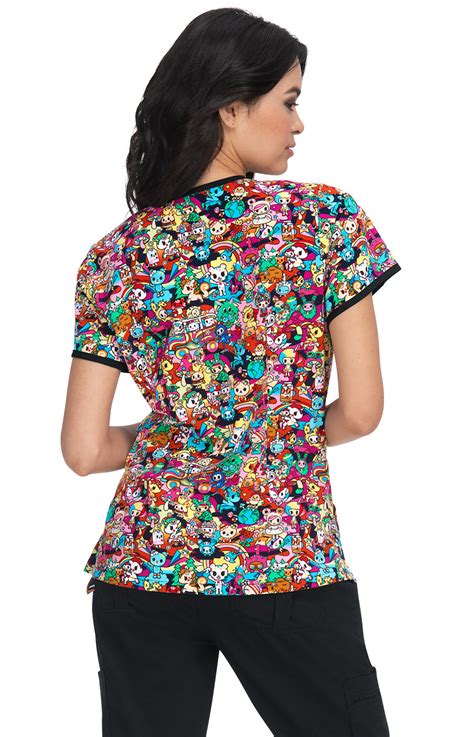 Tokidoki By Koi Eve Womens 2 Pocket Print Scrub Top Koihappiness