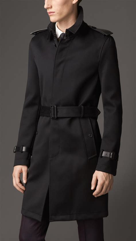 Lyst Burberry Mid Length Silk Wool Trench Coat In Black For Men