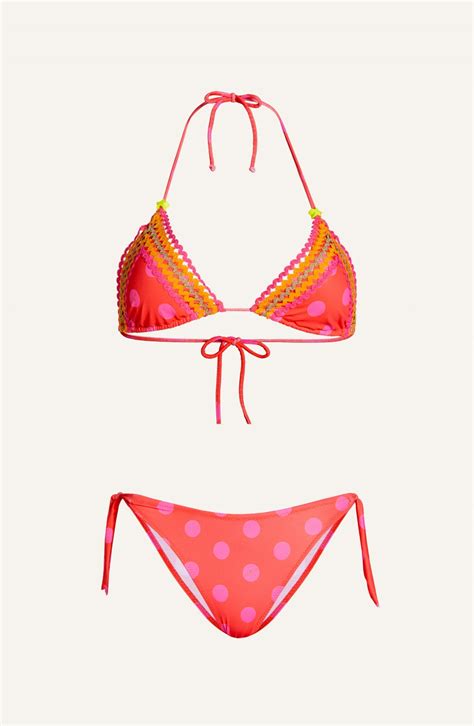 Bikini Triangle Padded Briefs Bowknots Embroidery Trimmed Polka Dots