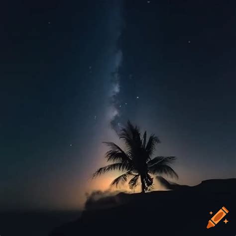 Night Sky With Palm Tree And Water On Craiyon