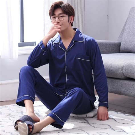 2019 Spring Autumn Cotton Pajama Sets For Men Long Sleeve Pyjama Soft Comfortable Sleepwear Man