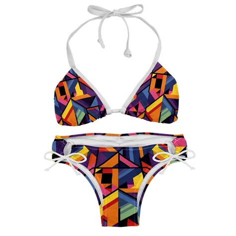 Geometric Cube One Piece Swimsuit Bikini Set Detachable Sponge