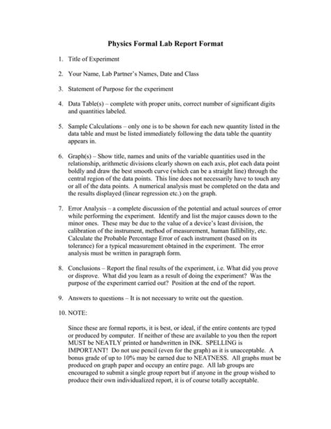 Physics Formal Lab Report Format