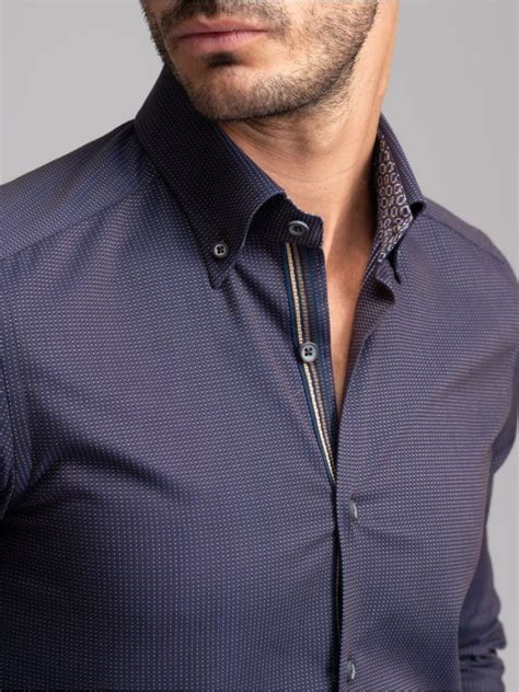 Camicia Uomo Blu Moro Micro Pois Collo Button Down Invidia1973