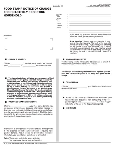 Fillable Form Qr 377 4 Food Stamp Notice Of Change For Quarterly