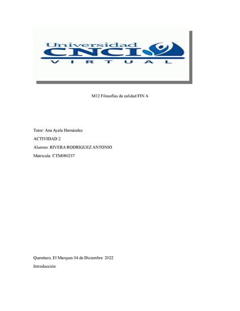 M12 Filosofías de calidad FIN ACT 2 M12 Filosofías de calidad FIN A