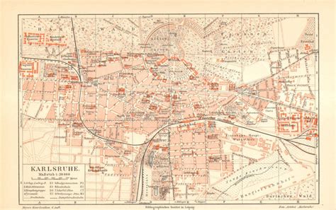 Original Antique City Map Of Karlsruhe Or Carlsruhe Baden