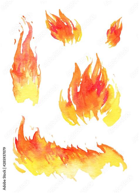 Download Watercolor fire. Set of different hand drawn flames. Isolated ...